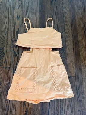 Girls Peach Cutout romper with Pocket Detail